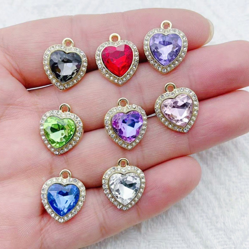 Jewelry Making Necklaces - 10pcs heart-shaped inlaid colorful gemstone pendant,