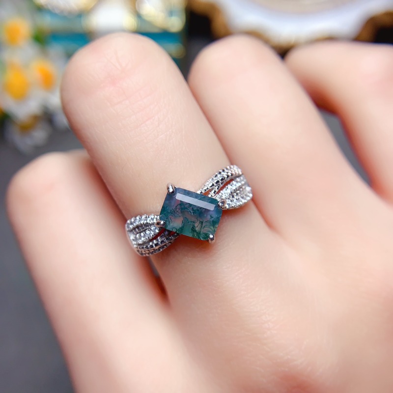Jewelry Making University - Luxyimagic Natural Stone Moss Agate Rings