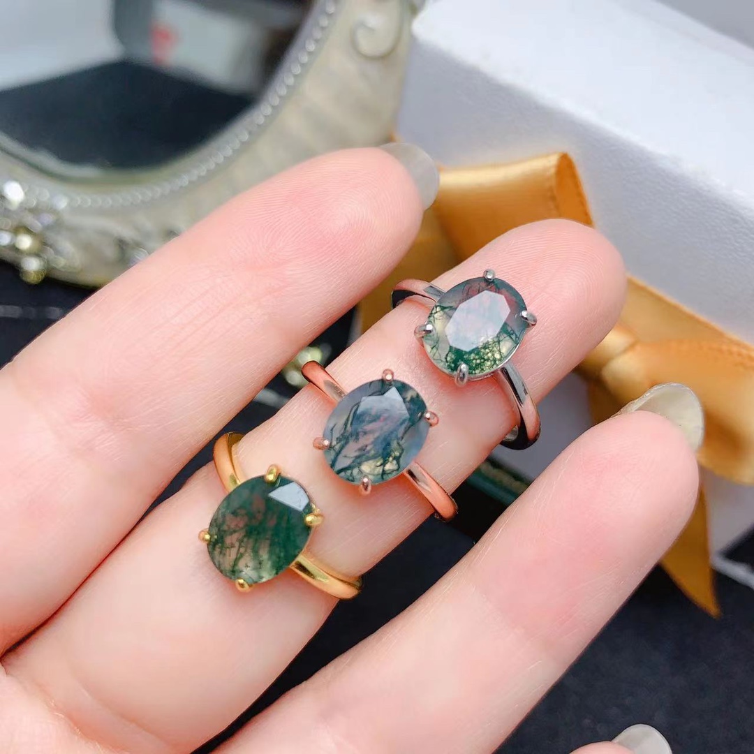 Jewelry Making University - Natural Moss Agate 8x10mm Engagement Ring