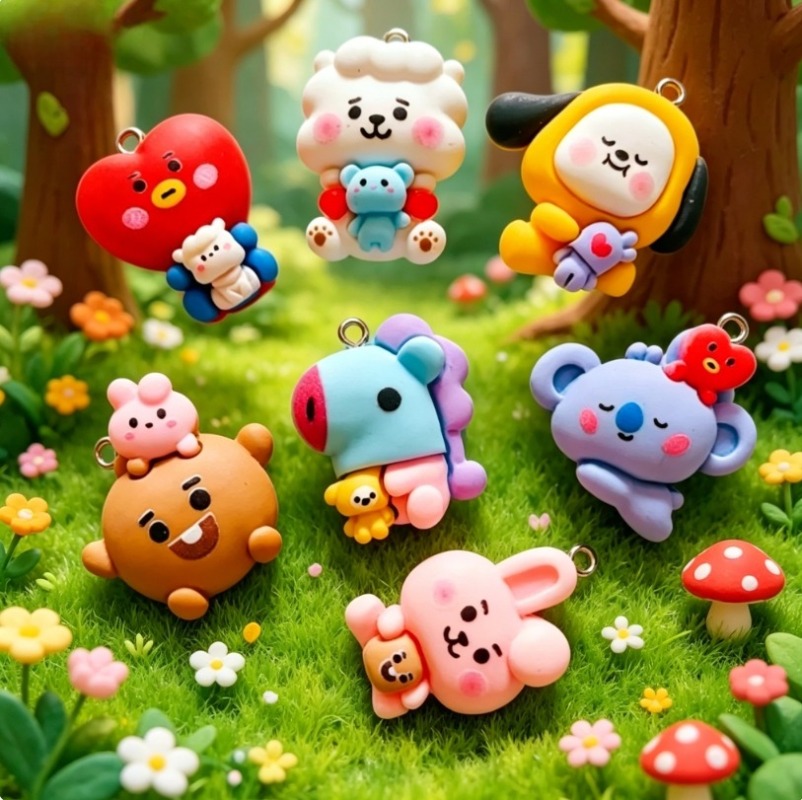 7pcs BT21 Resin Cartoon Charm  - Jewelry Making Necklaces review and price